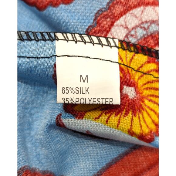 Silk Dress - Blue Floral, Maxi, Padded, Beaded Accent, Strapless, Silk Blend, M - Picture 4 of 6